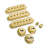 AxLabs AX-LSSVAWB Set Vintage Single Coil Pickup Covers (52mm), Knoppenset en Schakelaarknoppen Verouderd Wit / Crème - Zwarte Belettering