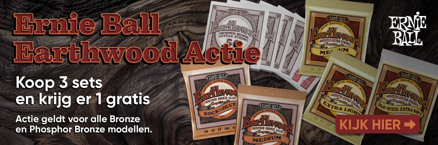 Ernie Ball Earthwood 3+1 gratis actie
